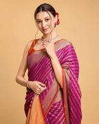 Purple color kanchipuram silk saree with zari woven work