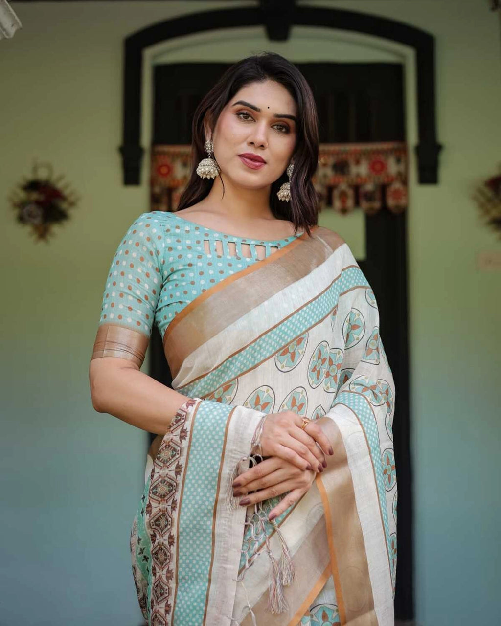 Multi summer special digital printed linen cotton saree