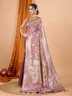 Brown premium banarasi silk saree with meenakari zari weaving work