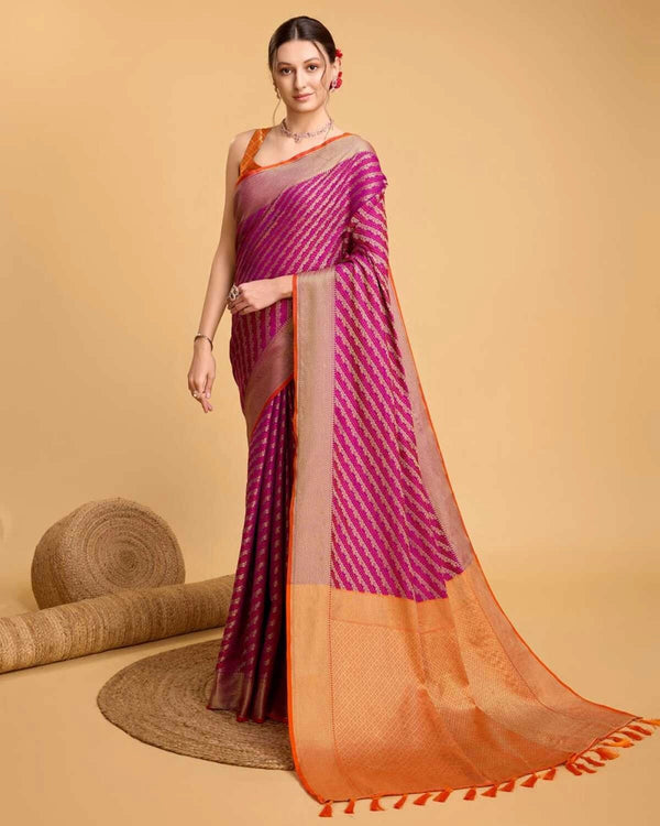 Purple color kanchipuram silk saree with zari woven work