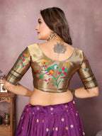 Magenta color jecquard paithani silk lehenga with zari weaving work