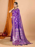 Purple premium banarasi silk saree with meenakari zari weaving work
