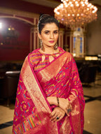Pink soft organza silk saree with zari weaving work
