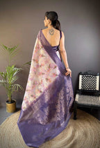 Fancy Purple linen silk saree with digital printed work
