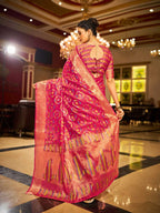 Pink soft organza silk saree with zari weaving work