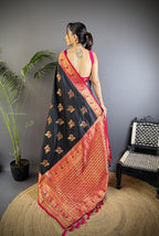 Black traditional banarasi silk saree with zari weaving work