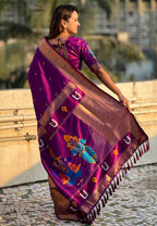 Magenta traditional paithani silk saree with zari weaving work