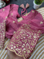 Pink golden crush readymade blouse with sequence and zari work