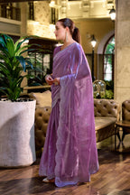 Lavender fancy shimmer chiffon saree with embroidery work