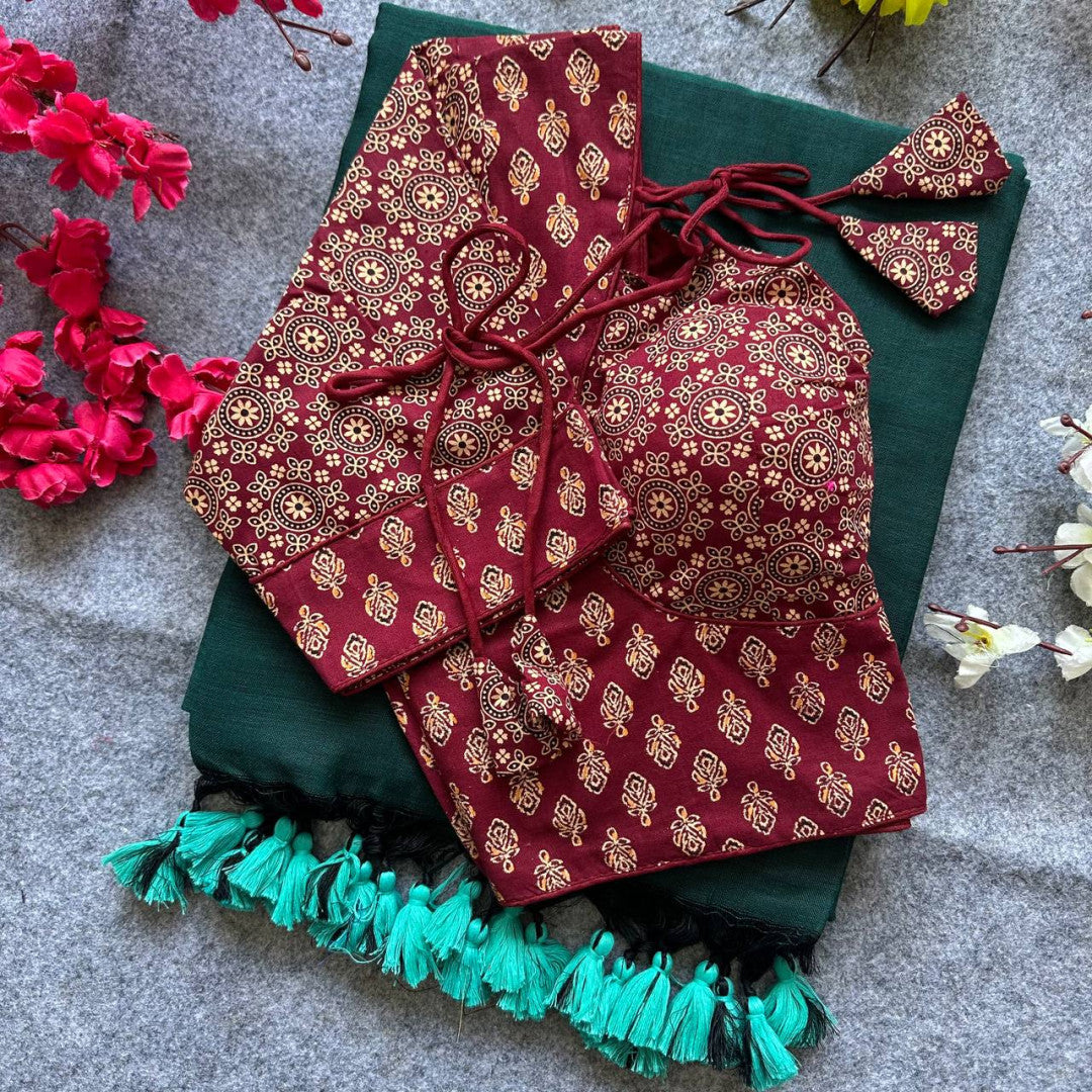 Maroon colour ajarakh printed cotton readymade blouse