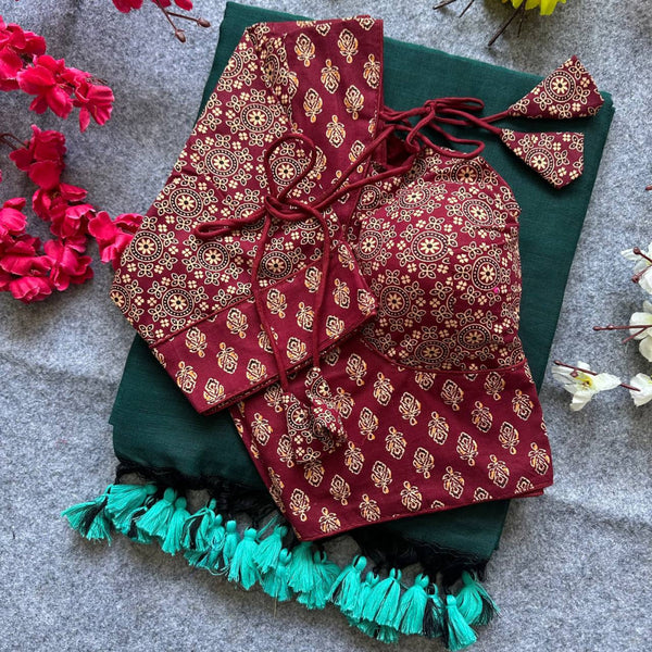 Maroon colour ajarakh printed cotton readymade blouse