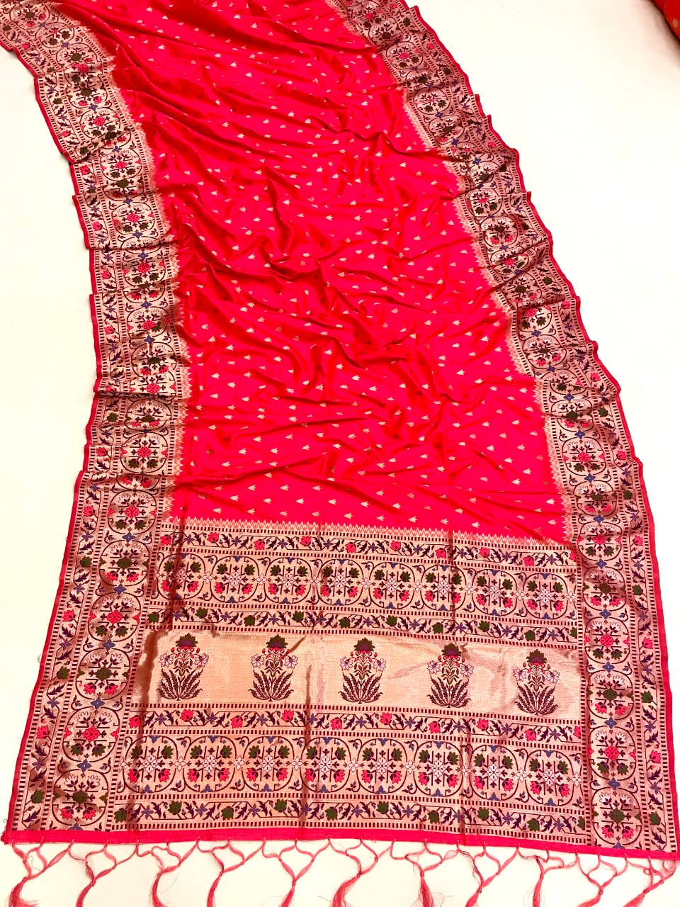 Gajari color paithani silk saree with zari weaving work