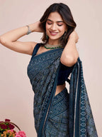 Rama green khadi bandhani printed cotton saree