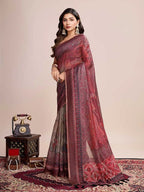 Multi soft linen cotton saree with kalamkari printed work
