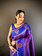 Purple traditional paithani silk saree with meenakari zari weaving work