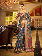 Firoji soft organza silk saree with zari weaving work