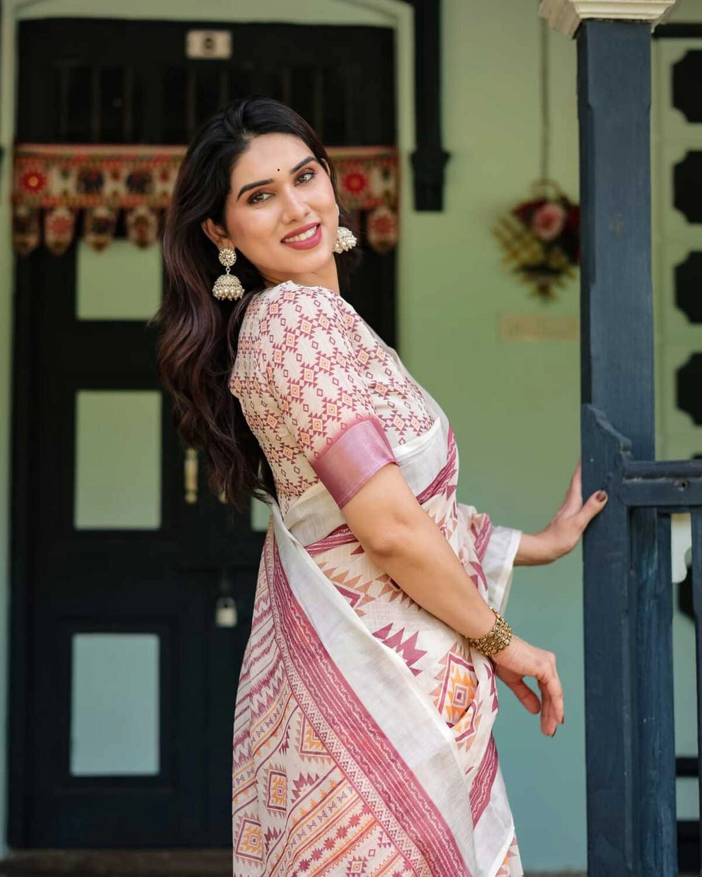 Multi summer special digital printed linen cotton saree