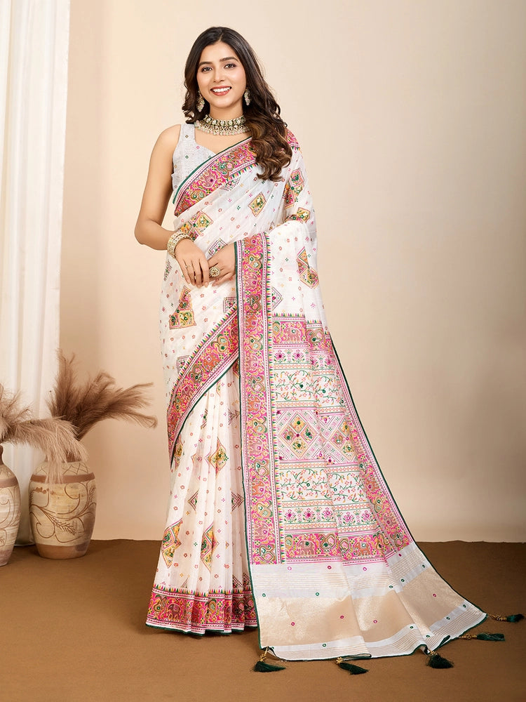 Ashopalav Off-White Table Printed Traditional Soft Cotton Saree