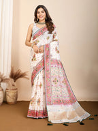 Ashopalav Off-White Table Printed Traditional Soft Cotton Saree