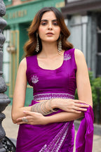 Magenta fancy shimmer chiffon saree with embroidery work