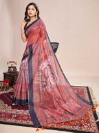 Multi soft linen cotton saree with kalamkari printed work