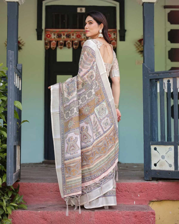 Multi summer special digital printed linen cotton saree