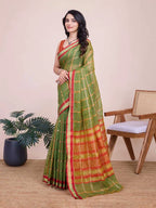 Mahendi green kota doriya saree with zari weaving work