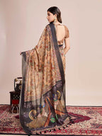Multi soft linen cotton saree with floral printed work