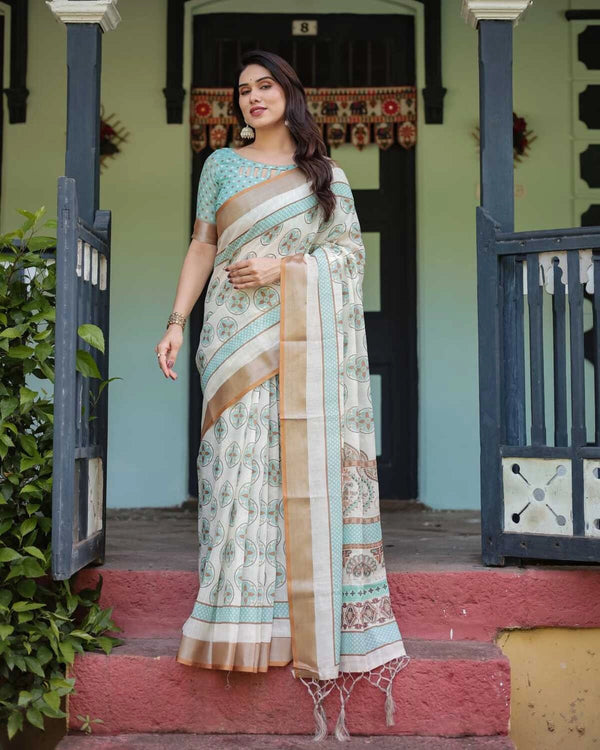 Multi summer special digital printed linen cotton saree