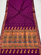 Magenta color paithani silk saree with zari weaving work