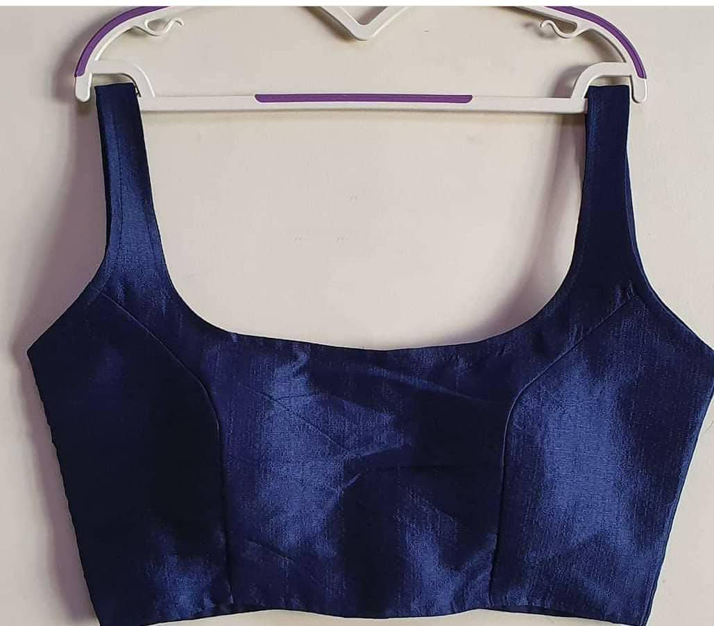 Bollywood style navy blue plain phantom silk readymade blouse