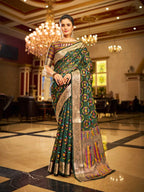 Green soft organza silk saree with zari weaving work