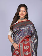 Navy blue color kanchipuram silk saree with zari weaving work