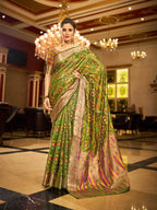 Mahendi green soft organza silk saree with zari weaving work