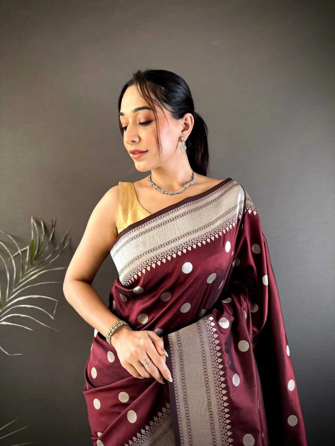 Maroon Nath paithani silk saree with zari weaving work