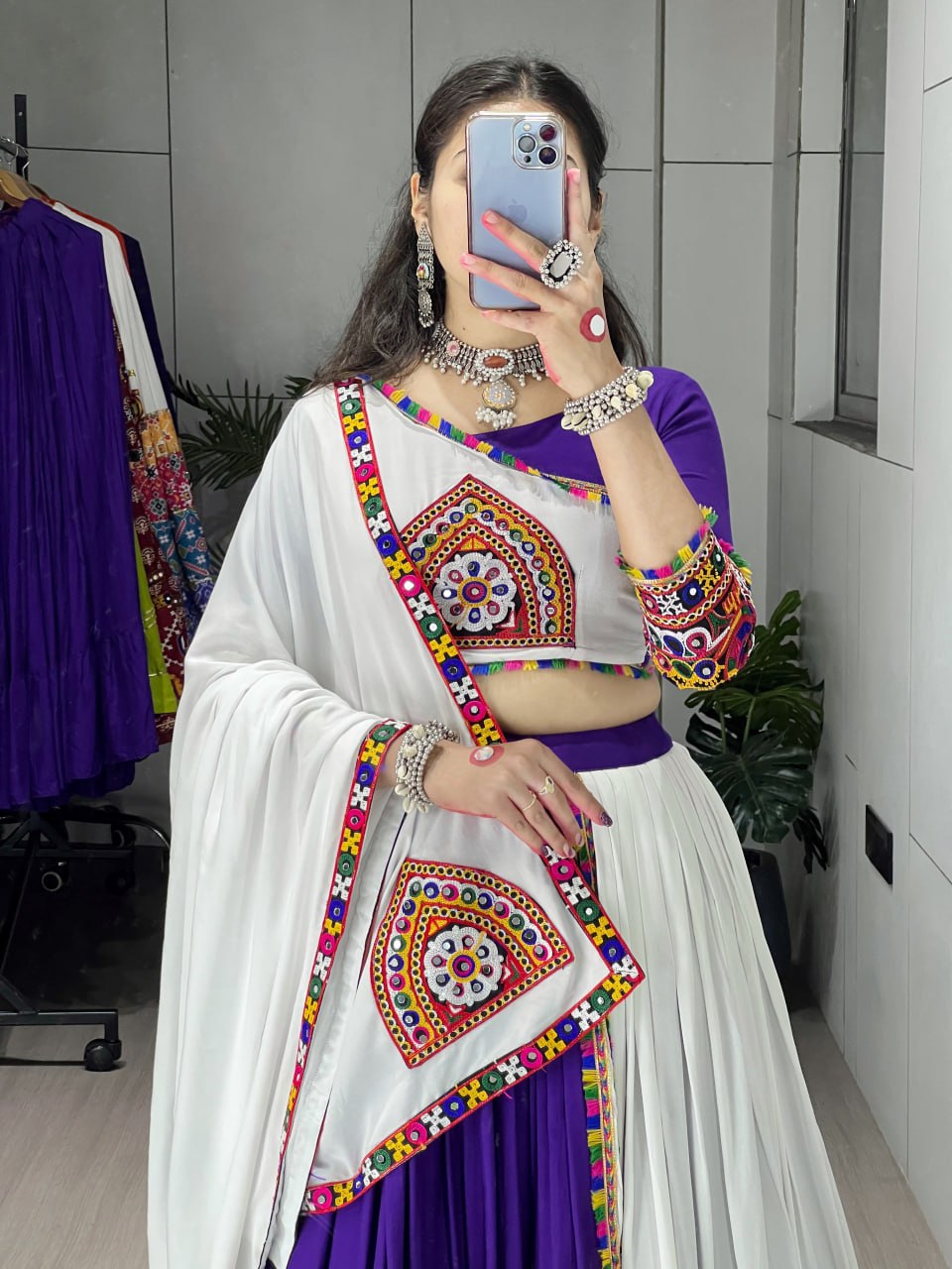 Rayon Cotton Lehenga Choli with Traditional Gamthi Embroidery and Matching Dupatta