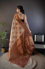 Fancy Brown linen silk saree with digital printed work