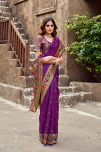 Traditional magenta paithani silk saree with zari weaving work
