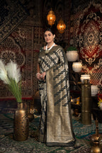 Black banarasi silk saree with zari woven work