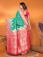 Rama green traditional banarasi silk saree with zari weaving work