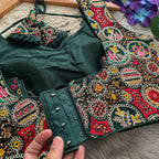 Green georgette fancy readymade blouse with embroidery and sequence work