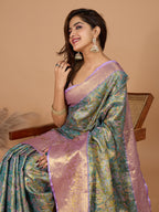 Green kanjivaram silk saree with zari weaving work