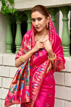 Traditional pink paithani silk saree with zari weaving work