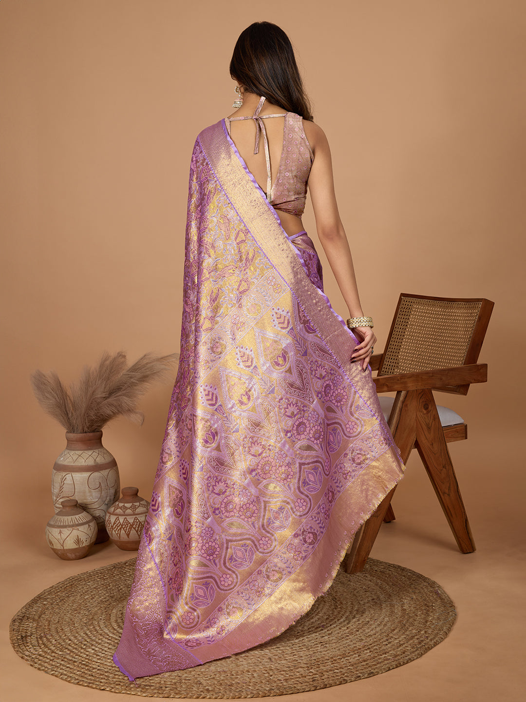 Light lavender kanjivaram silk saree with zari weaving work
