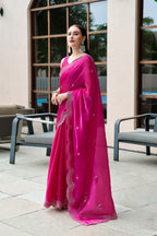 Pink fancy shimmer chiffon saree with embroidery work