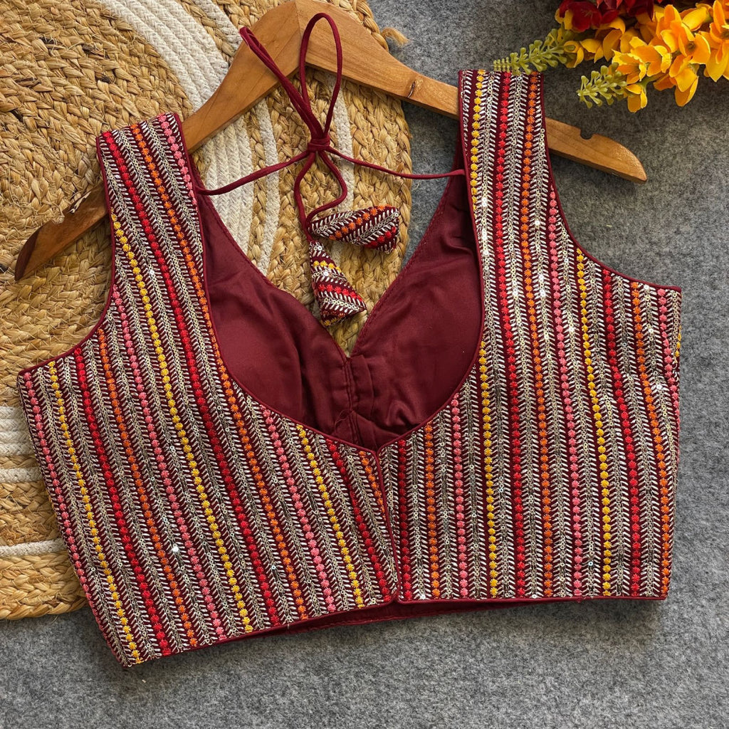 Red fox georgette fancy readymade blouse with embroidery work