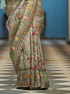Light pista green exclusive pure pashmina silk saree with woven design