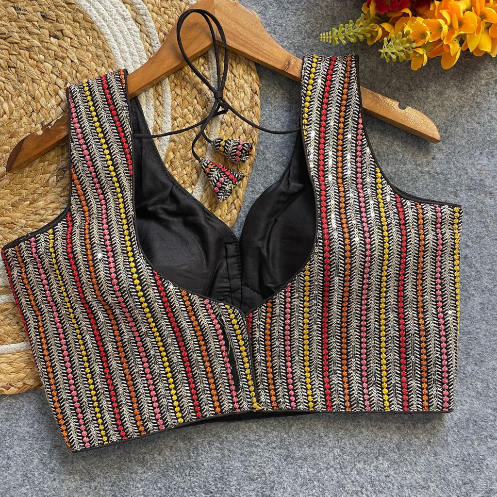 Black fox georgette fancy readymade blouse with embroidery work