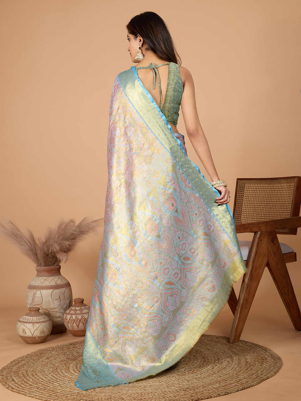 Multi kanjivaram silk saree with zari weaving work