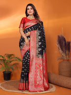 Black traditional banarasi silk saree with zari weaving work